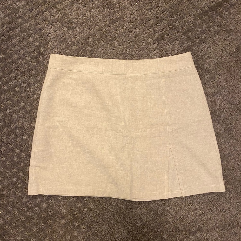 Lioness Linen Cream Mini Skirt with Slit